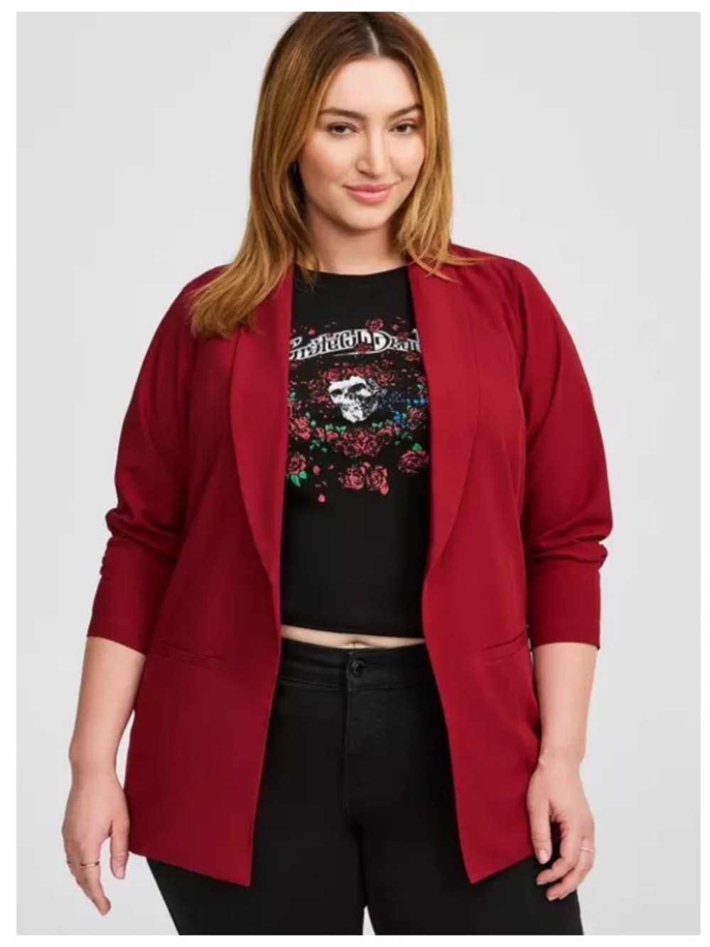 Red Open-Front Women's Blazer Jacket